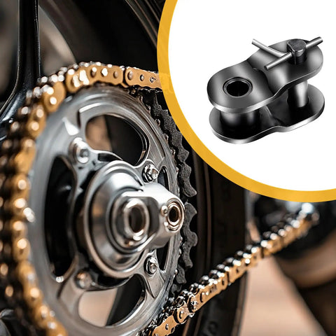 Close-up of motorcycle wheel with image of 15 Piece 420 Chain Half Link Set With Offset Crank Links Durable Manganese Steel