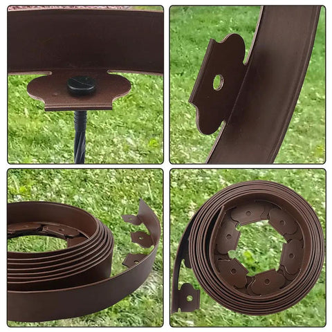 20 Ft Landscape Edging Kit With Brown 2-Inch Tall Border, 20 Easy-Install Plastic Stakes And 8-Inch Spiral Anchoring Spikes