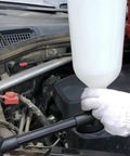 No More Messy Oil Pouring With This Universal Flexible Funnel Kit Featuring A Spill-Proof Splash Guard and Smart Adapter design in use.