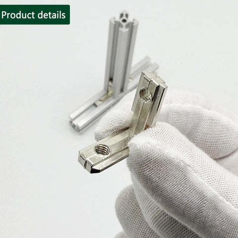 Close-up of Heavy Duty 30 Piece 2020 Aluminum Extrusion Corner Bracket Kit With Screws And Wrench, 62 T Nuts For 8020 And 2040 T Slot Rails