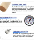 Copper filter element and precision pressure gauge for Pro Grade Pneumatic 1/4 Inch NPT Air Filter Regulator Kit With Brass Fittings And Gauge