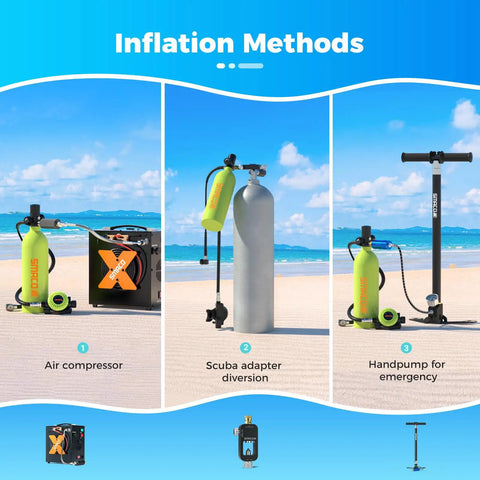 1L Mini Scuba Tank Portable Diving Cylinder Inflation Methods with Compressor, Adapter, and Handpump for Underwater Breathing