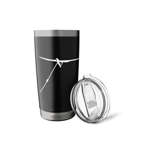 Winch Tow Glider Themed Stainless Steel Insulated Tumbler For Sailplane Lovers Who Live For Takeoffs And Soaring Keeps Coffee Hot And Drinks Cold On The Go A Must Have For Pilots And Aviation Fans, shown with a transparent lid