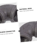 Close-up of Elbow Iron Pipe Fitting Set, Six Pieces, Three Quarters Inch Industrial Connectors, with material details and 3/4 marking.