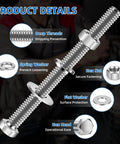 Top Shelf 3/8 X 6 Inch Hex Head Bolts With Matching Hex Nuts And Thick Flat Lock Washers 18-8 Stainless Steel 304 Fully Threaded Badass Hardware For Shop And Workbench Setup 4 Pack Set details with close-up of components.