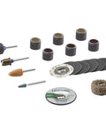 Heavy Duty EZ Lock Sanding And Grinding Rotary Tool Accessories Kit With Eighteen Pieces includes various grinding stones and drum mandrels.