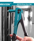 Heavy Duty Rivet Gun Kit With Four Interchangeable Heads For Metalwork And Automotive Use Includes 80 Rivets And 4 Drill Bits