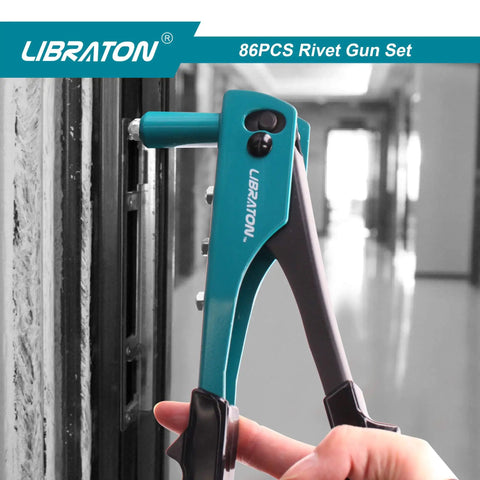 Heavy Duty Rivet Gun Kit With Four Interchangeable Heads For Metalwork And Automotive Use Includes 80 Rivets And 4 Drill Bits
