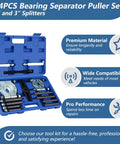 Heavy Duty 14Pc Bearing Puller Set With 5 Ton Capacity Separator Splitter Removal Of Gears Pulleys Steering Wheels Blue Pro Tool Kit in case
