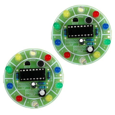 Two green PCBs for DIY Soldering Practice Kit With CD4017 Lucky Wheel LED Circuit Board Learn Electronics Fun Project For Beginners Students And Hobbyists