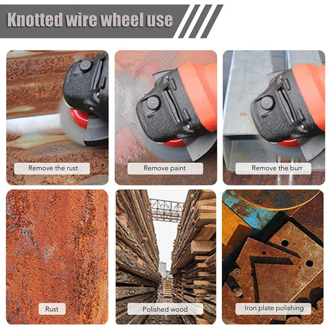 Eight Pack Four Inch Wire Wheels For Angle Grinders With Twist Knot Carbon Steel Wire Brushes for rust removal, paint and burr.