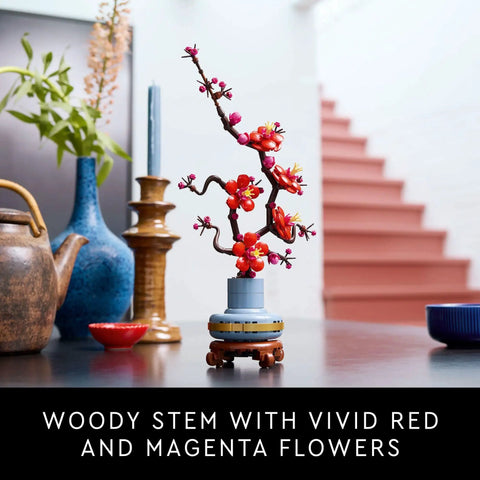 Botanicals Plum Blossom Building Set For Adults Diy Flower Craft Kit For Dining Table Centerpiece And Living Room Decor Grown Folks Friendly 18 Plus Relaxing Creative Experience Gift For Birthdays 10369, 34 cm artificial flower in blue pot