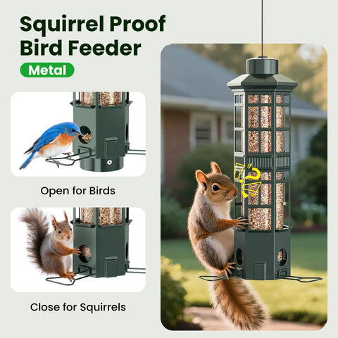 Backyard Ready Squirrel Proof Bird Feeder With 3 Port Design Gravity Spring And Metal Build in a garden setting