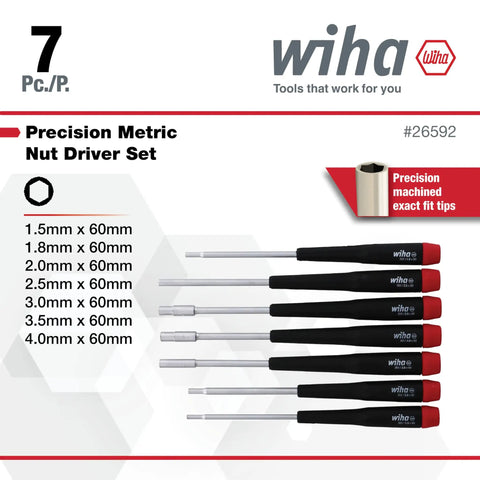 7 Piece Metric Nut Driver Set With Extra Long Handles, Precision Machined Tips To Minimize Cam-Out, Chrome Plated