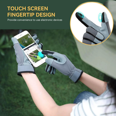 Womens Deerskin Leather Work Gloves With Breathable Back For Gardening And Yard Work, Great Grip On Pruners And Tools, Touchscreen Thumb And Index