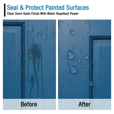 Before and after image showing All Weather Heavy Duty Acrylic Paint Sealer For Indoor And Outdoor Use Water Based VOC Free Shields Surfaces