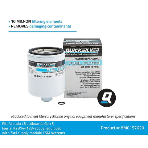 Water Separating Fuel Filter For Verado L6 Outboards - 10 Micron Replacement Element, Mercury Marine OEM Spec in packaging