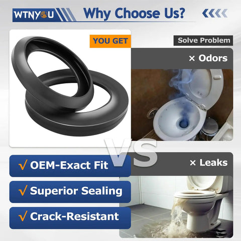Waste Ball Seal Kit For Thetford Aqua Magic Style II Style Plus Style Lite And Residence RV Toilets RV Toilet Seal Replacement To Stop Odor And Water Leaks Durable Rubber Gasket Repair shown with seals and toilets, highlighting odor and leak prevention features.