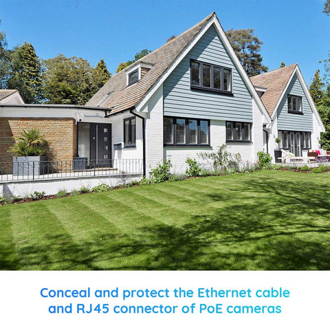 Modern house exterior with large lawn, featuring D20 Junction Box For Dome Cameras Waterproof Weatherproof Aluminum Outdoor Mounting Housing