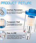 Air Compressor Oil Water Separator Filter With 1/4 Inch NPT Inlet And Outlet For Spray Guns And Airbrushes, transparent design