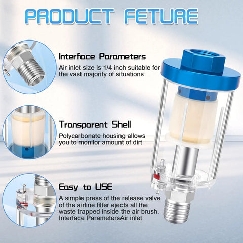 Air Compressor Oil Water Separator Filter With 1/4 Inch NPT Inlet And Outlet For Spray Guns And Airbrushes, transparent design