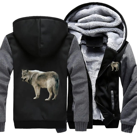 Heavyweight Fleece Hoodie For Men Full Zip With Warm Lining Thick Winter Ready Hooded Sweatshirt Breathable Polyester with wolf design