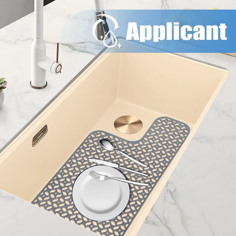 Silicone Kitchen Sink Mat With Raised Feet For Left And Right Drains, Non Slip Heat Resistant Grid Protector, 28.2 By 14.2 Inches