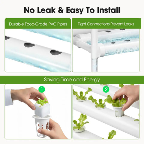 Vertical Hydroponics Growing System With Wheels For Easy Grab And Go Move Space Saving 54 Plant Sites PVC pipe installation detail