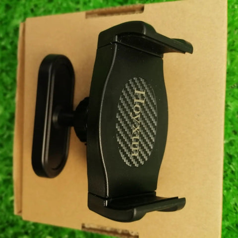Top view of a black Magnetic Gym Phone Holder With 360 Degree Adjustable Base For Secure Mount On Metal Gym Equipment.