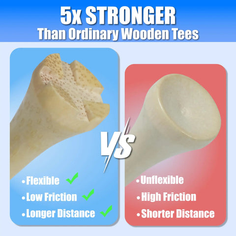 Comparison of Premium Bamboo Golf Tees With 4-Prong Head showing flexibility versus ordinary tees with unflexible head.