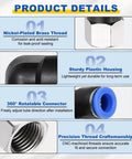 Details of 2 Pack Push To Connect 90 Degree Pneumatic Elbow Fittings Three Eighths Inch NPT Female 8mm Tube OD Blue Nickel Plated Brass Quick Connect For Air Lines