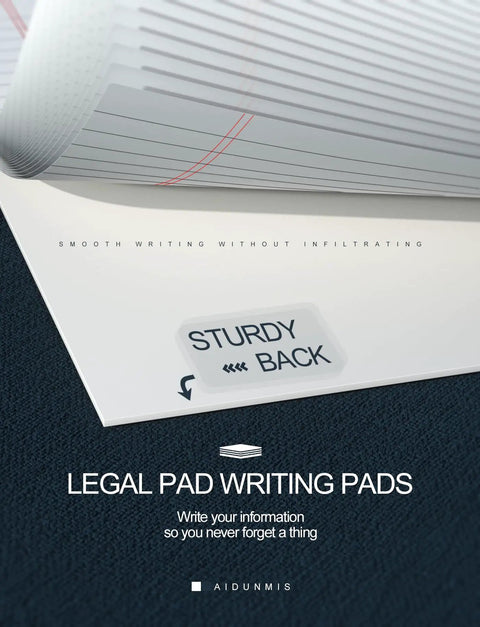 5x8 Legal Pads For Work And School, 80 GSM Paper, College Ruled Notepads, 30 Sheets Each, 6 Pack displayed with sturdy back cover