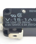 Close-up of Pin Plunger Micro Switch With Snap Action SPDT, 15A 250V AC DC, Normally Open And Normally Closed Contacts, Black Housing