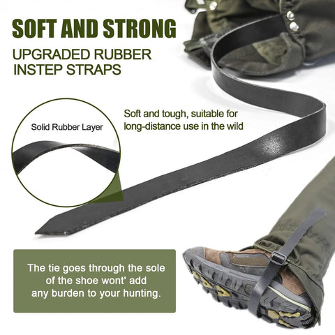 Tactical Leg Gaiters with green anti tear Oxford fabric and rugged rubber under boot strap for hunting and hiking