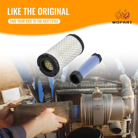 Person installing Six Piece Filter Kit For LS Tractor MT125 Includes Oil Filter Fuel Filter Air Filter Hydraulic Filter Hydrostatic Filter And Replacement OE Numbers 11930535150 40358122 40049450 40195621 40220109