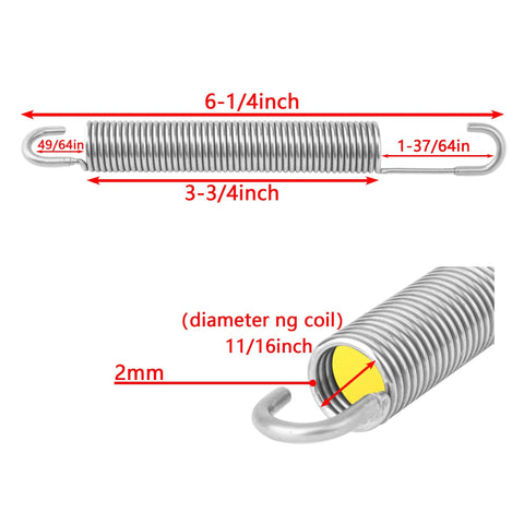 Heavy Duty Recliner Replacement Tension Spring Solid Stainless Steel Couch Sofa Chair Mechanism Hardware 6 1/4 Inch Long Hook Design