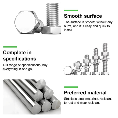 Top Shelf Stainless Steel Hex Socket Cap Screws UNC Bolt Assortment Kit with 1/4 5/16 3/8 Inch fasteners and smooth surface.