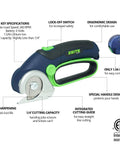 Zeite 4 V Cordless Electric Scissors Cardboard Cutter showing ergonomic grip, blades, and features for easy cutting tasks.