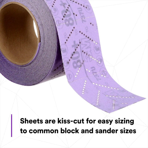 Cubitron II Hookit Multi Hole Abrasive Sheet Roll 70 mm Wide And 8 M Long 40 Plus Grit for sanding and dust extraction.