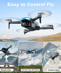 Grab And Go Foldable 2K HD Camera Drone With GPS Auto Return Brushless Motors FPV Live Video Headless Mode in flight over landscape