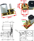Mini N20 DC Gear Motor for DIY Projects, showing dimensions, adjustable speed, reversible, 3V 6V 12V compatibility, durable gearbox