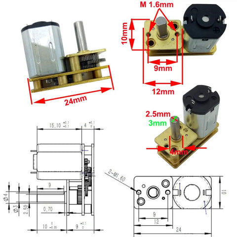 n20 gear motor dimensions Mini N20 Gear Motor Adjustable Speed 3V-12V Plug & Play ✓