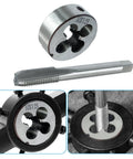 M10 X 1.25 Tap And Die Set For Metalworking, HSS Machine Thread Tap Die Kit, Right Hand Thread, shown disassembled