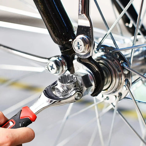 52 In 1 Universal Socket Wrench Set With 360 Degree Rotating Head And Rubber Handle used on bike wheel bolt