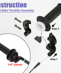 Mini bike throttle assembly with black grip and instructions, part of the PZ27 Carburetor Kit for 125cc 150cc 200cc 250cc 4 Stroke Engines Bolt On.
