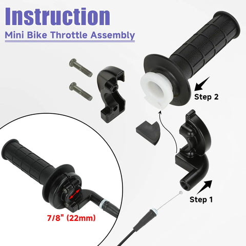 Mini bike throttle assembly with black grip and instructions, part of the PZ27 Carburetor Kit for 125cc 150cc 200cc 250cc 4 Stroke Engines Bolt On.