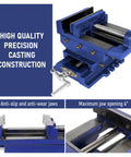 Rock Solid Cross Slide Drill Press Vise Featuring Six Inch Jaw Opening And Smooth Xy Slides for precision milling with anti-slip jaws.