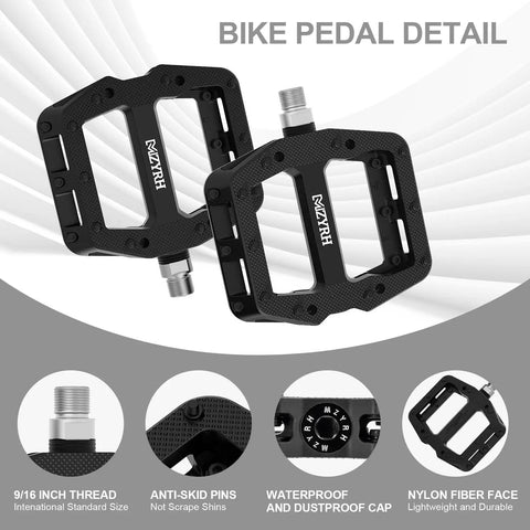 Rugged Nylon Fiber Mountain Bike Pedals With Nine Sixteen Inch Spindle, Three Sealed Bearings, Lightweight Grippy Non Slip Platform