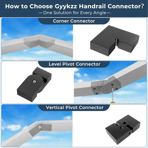 Top Tier Bulletproof Black Corner Connector For 90 Degree Cable Deck Hand Rail High Strength Pom Top Rail Fitting Seamless Hidden Joining Hardware Two Pack with three connector types.