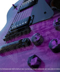 Close-up of electric guitar with Blue Resin Dome Guitar Knob Dope Upgrade One Quarter Inch, handcrafted fluorescent swirl design.